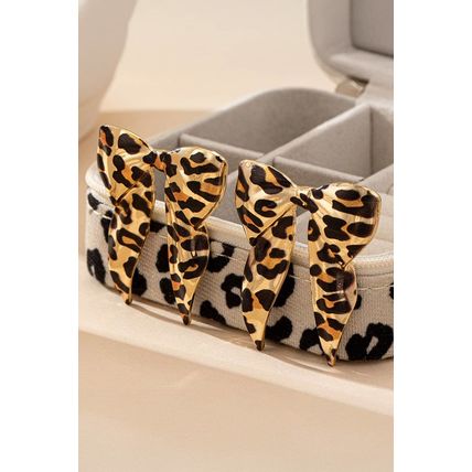Gold Leopard Print Bow Knot Shape Plated Alloy Earrings