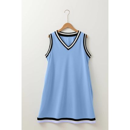 Myosotis Color Contrast Trim V Neck Shift Sleeveless Mini Dress