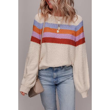 Jet Stream Striped Color Block Loose Sleeve Chic Sweater