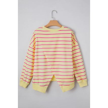Yellow Stripe Stylish Overlap Detail Drop Shoulder Pullover Sweatshirt