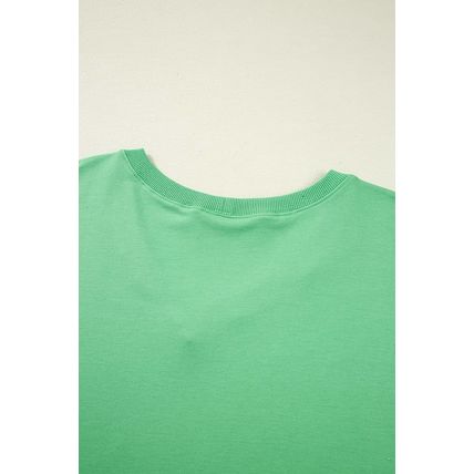 Mint Green Plus Size V Neck Tee Patched Pocket Drawstring Shorts Set