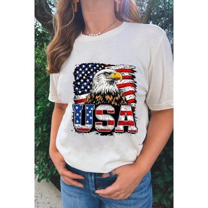 White USA Flag Eagle Graphic 4th July T Shirt