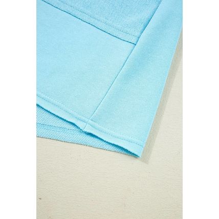 Aruba Blue Plus Size Solid Color Splicing Raw Hem Pullover Top Shorts Set