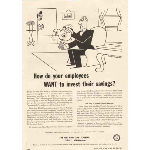 oil gas journal 1950 employees invest payroll savings bonds vintage ad