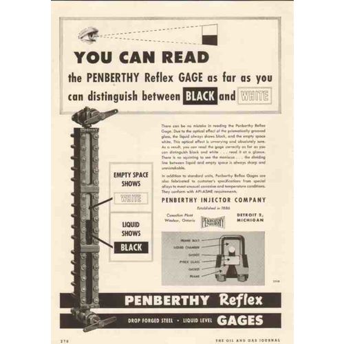 penberthy injector company 1950 reflex gage black white oil vintage ad