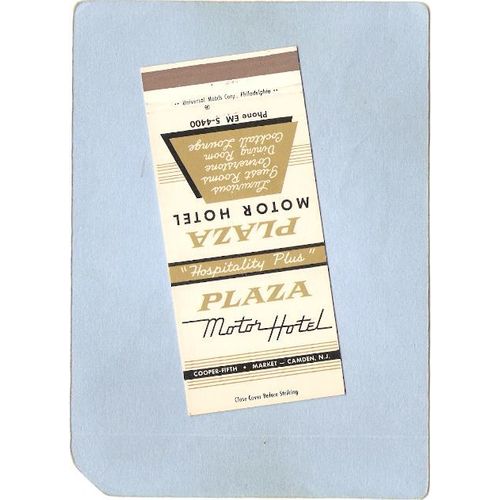 New Jersey Camden Matchcover Plaza Motor Hotel Cooper-Fifth~3175