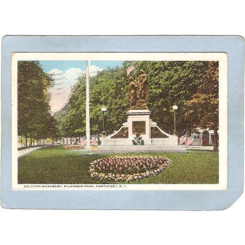 Rhode Island Pawtucket Postcard Soldier's Monument Wilkinson Park~1019