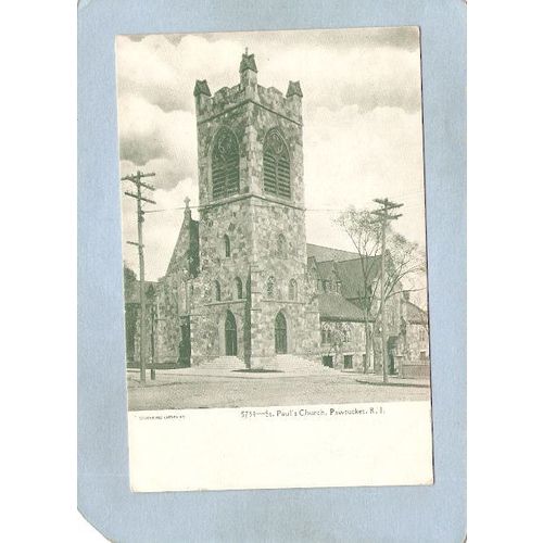 Rhode Island Pawtucket Postcard St Paul's Church Street Scene Intersection~1107