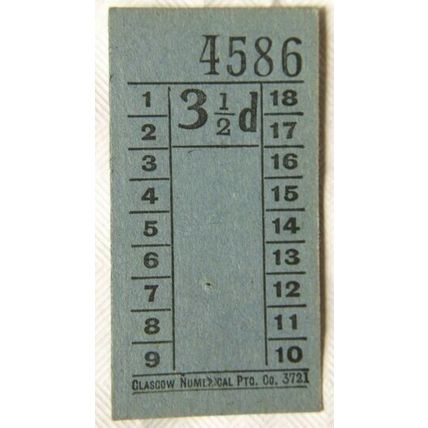 Vintage: Glasgow Numerical Ptg. Co. 3½d ticket