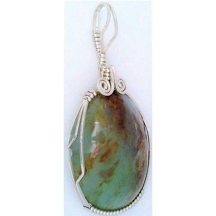 Blue Opal Sterling Silver Wire Wrap Gemstone Pendant 32