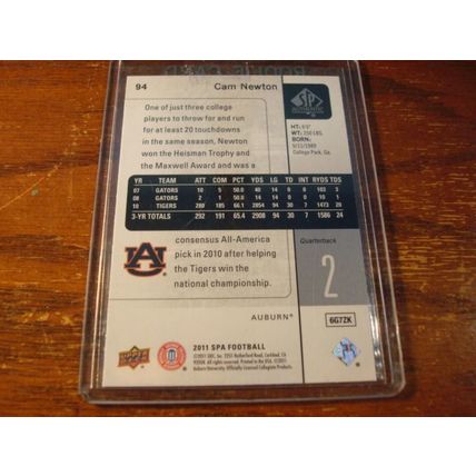 2011 Upper Deck, SP Authentic, CAM NEWTON RC, Auburn #94
