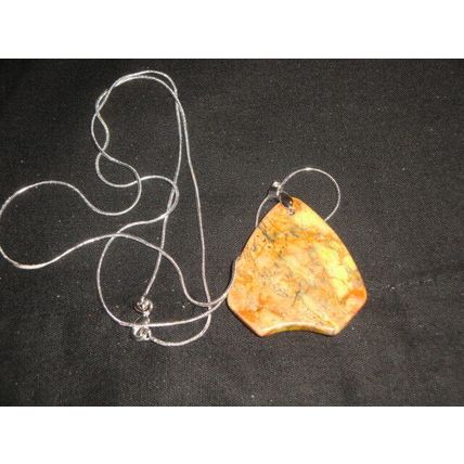 Exquisite pink yellow brown crazy lace agate pendant & sp snake necklace