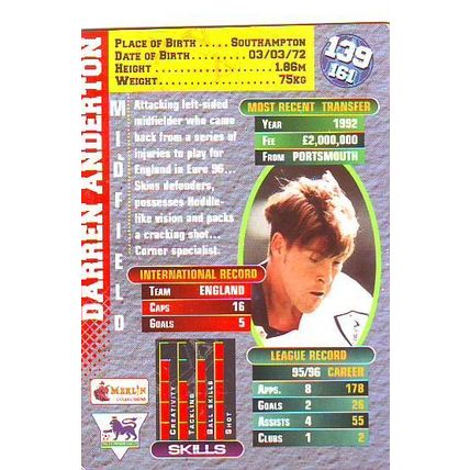 Merlin Premier Gold English Premier League 1996/97 Darren Anderton