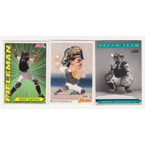 Lot of Three 1991 Score Benny Santiago cards- #416, #663, #893 - Padres