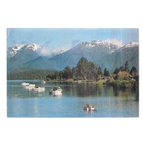 LAKE TE ANAU, FIORDLAND, NEW ZEALAND used vintage postcard 1988 postmark =