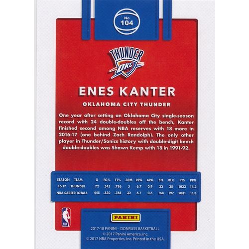 2017-18 Donruss 104 Enes Kanter Oklahoma City Thunder