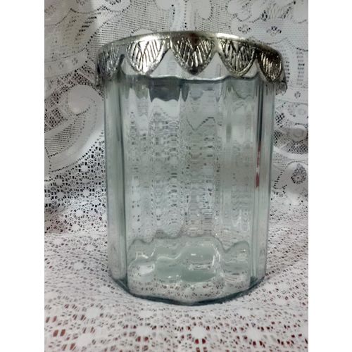 Glas Bonboniere, ø14cmx20cm, Bonbonglas, mit verziert Metalldeckel,Bauernsilber
