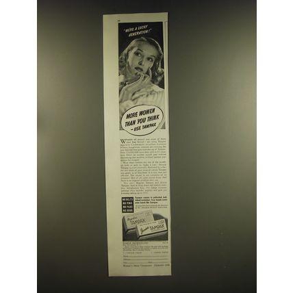 1939 Tampax Tampons Ad - We're a lucky generation! More women than you think