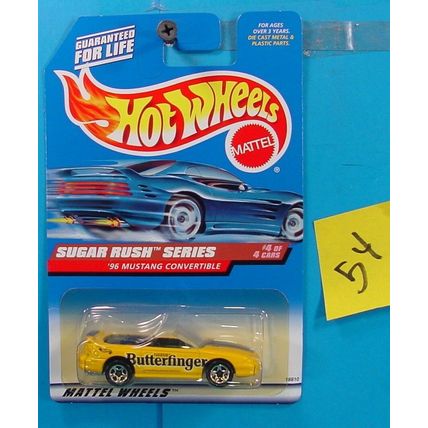 C54 HOT WHEELS SUGAR RUSH SERIES 1996 MUSTANG BUTTERFINGER # 744 NEW ON CARD