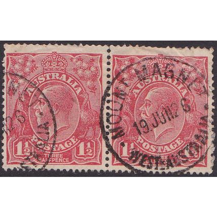 Australia 1922 1½d Red KGV HEAD "Single" [PAIR] 19 JUN 26 - MOUNT MAGNET, WA