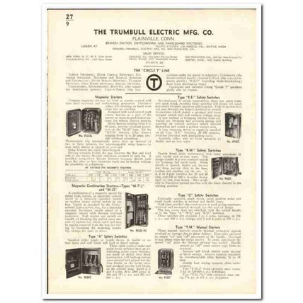 Trumbull Electric Mfg Company 1935 vintage catalog switches starters
