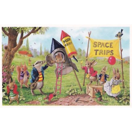 The Moon Rocket Rabbits Space Flight Medici Racey Helps Postcard