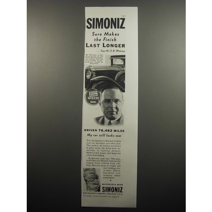 1933 Simoniz Car Wax Ad - Simoniz sure makes the finish last longer