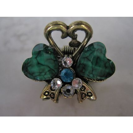 small mini metal heart jeweled antique bronze hair claw clip