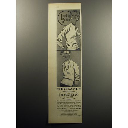 1957 Franklin Simon Fashion Ad - Shetlands our #1 Bramley for '57