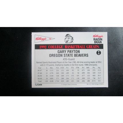 1991-92 Kellogg's College Basketball Greats Gary Payton OSU Beavers Card #18