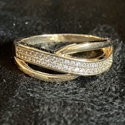 Ring Wave 18K Yellow Gold Band with CZ #762