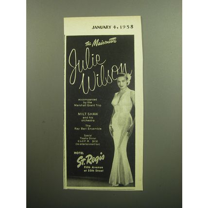 1958 Hotel St. Regis Ad - The Maisonette Julie Wilson
