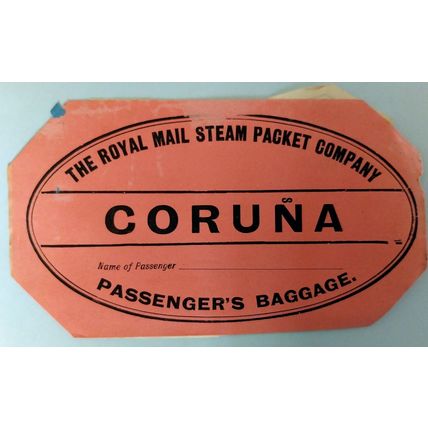 Royal Mail Steam Packet Company circa 1910 Coruna baggage label S America route