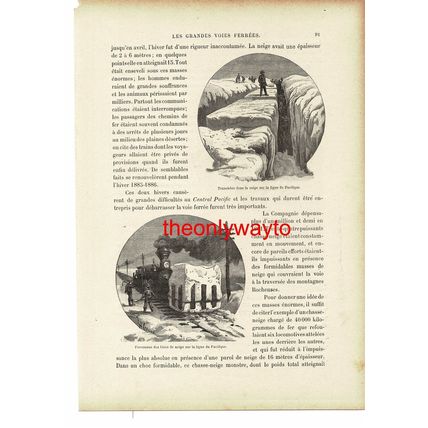 Blocks Of Snow & Cutting Trenches, Pacific Line, USA, Book Illustration, 1895