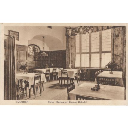 Hotel Herzog Interior Restaurant Heinrich Munchen Germany Old Postcard