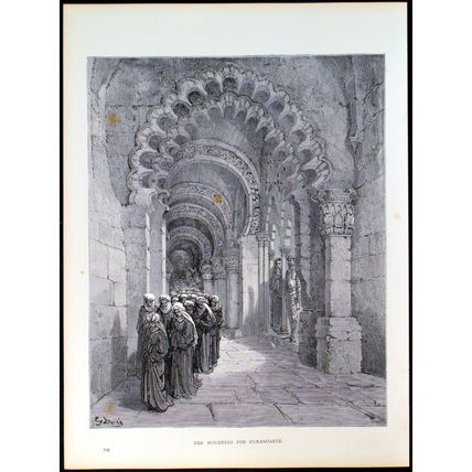 MOURNERS FOR DURANDARTE 1885 Gustave Doré - Don Quixote ANTIQUE ENGRAVING