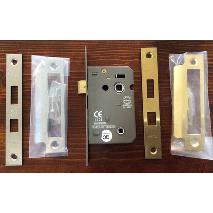 Box Of 10 x Tuff 3 Lever Bathroom Door Locks 2 1/2" Or 63mm Nickel & Bass Plated