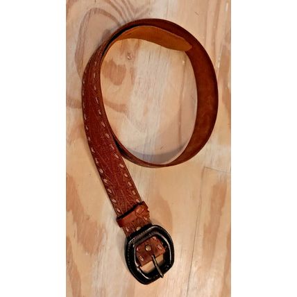 Old Navy Women's Belt Brown Medium Genuine Leather Embossed Knot Buckle