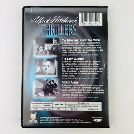 Alfred Hitchcock Thrillers Movie DVD Man Who Knew Too Much/Secret Agent/Lady Van