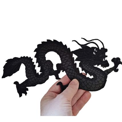 Oriental Dragon Iron On Patch Large Embroidered Badge 26cm x 13.5 cm Motif P133