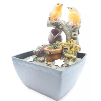 Water Fountain Robins on a Log 18 CM LED Colour Changing Home Decor Gift