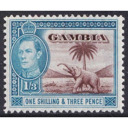 Gambia KGVI 1938-46 1s3d Chocolate Light Blue Elephant SG156a Mint MH
