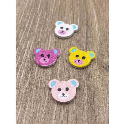 Buttons 18x15mm Wooden Teddy Bear Face 2 Hole Mixed Colours Sewing Knitting