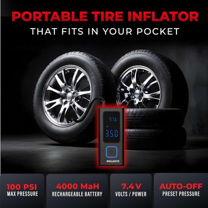 POCKET AIR Tire Inflator Portable Air Compressor by Bullseye Pro for Tires, Ball