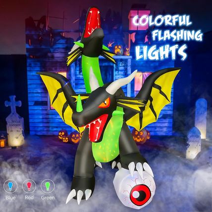 SEASONBLOW 8.5 Ft Long Halloween Inflatable Giant Twin-Headed Dragon with Eyebal