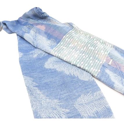 Ladies Scarf Leaf Design on a Blue Background with Diamante Detail & Fringing