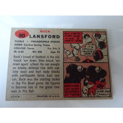 1957 Topps Football Card # 090 Buck Lansford Very Good (3) Philadelphia Eagles