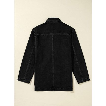 Black Side Pockets Lapel Collar Denim Jacket