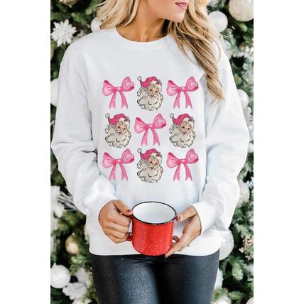 Beige Santa Claus Bowknot Pattern Christmas Sweatshirt