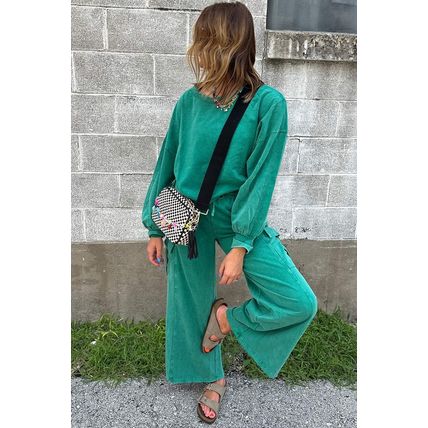 Lapis Solid Color Patchwork Pullover Top and Cargo Pants Set